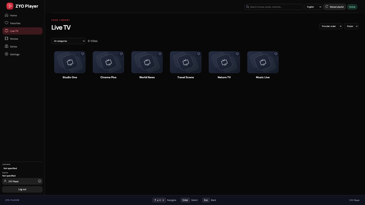 ZYO Player: Live TV